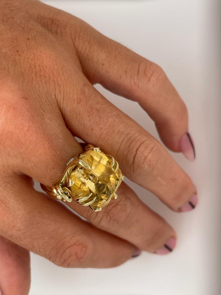 For Sale:  10ct Golden Citrine Cushion Cut Ring with Diamonds and 18 Carat Yellow Gold 5