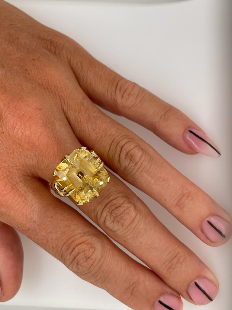 For Sale:  10ct Golden Citrine Cushion Cut Ring with Diamonds and 18 Carat Yellow Gold 8