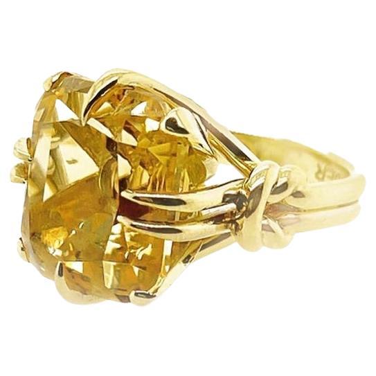 For Sale:  10ct Golden Citrine Cushion Cut Ring with Diamonds and 18 Carat Yellow Gold