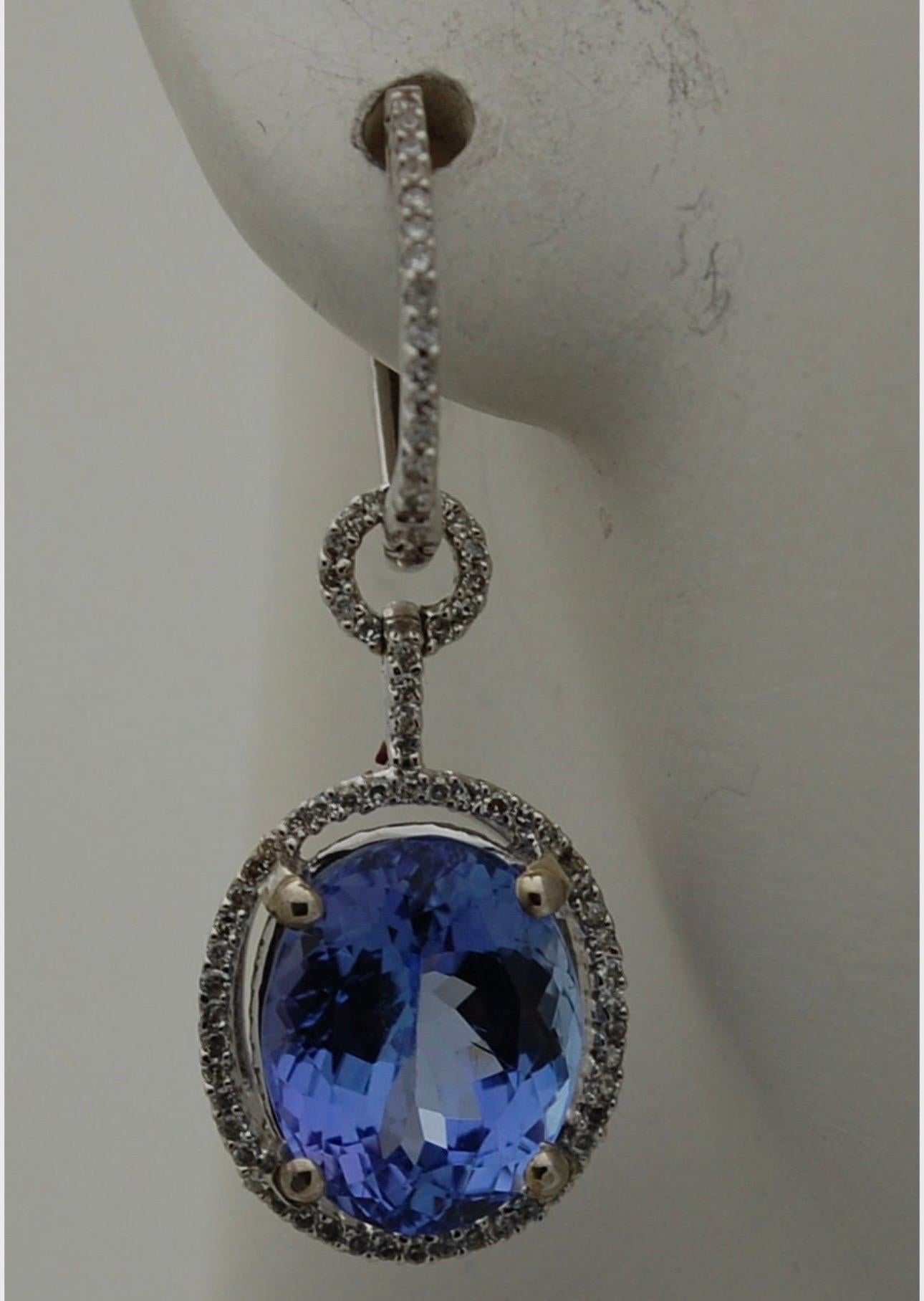 Taglio ovale Orecchini da cocktail con diamanti e tanzanite 10 carati Oro 18KT Squisito in vendita