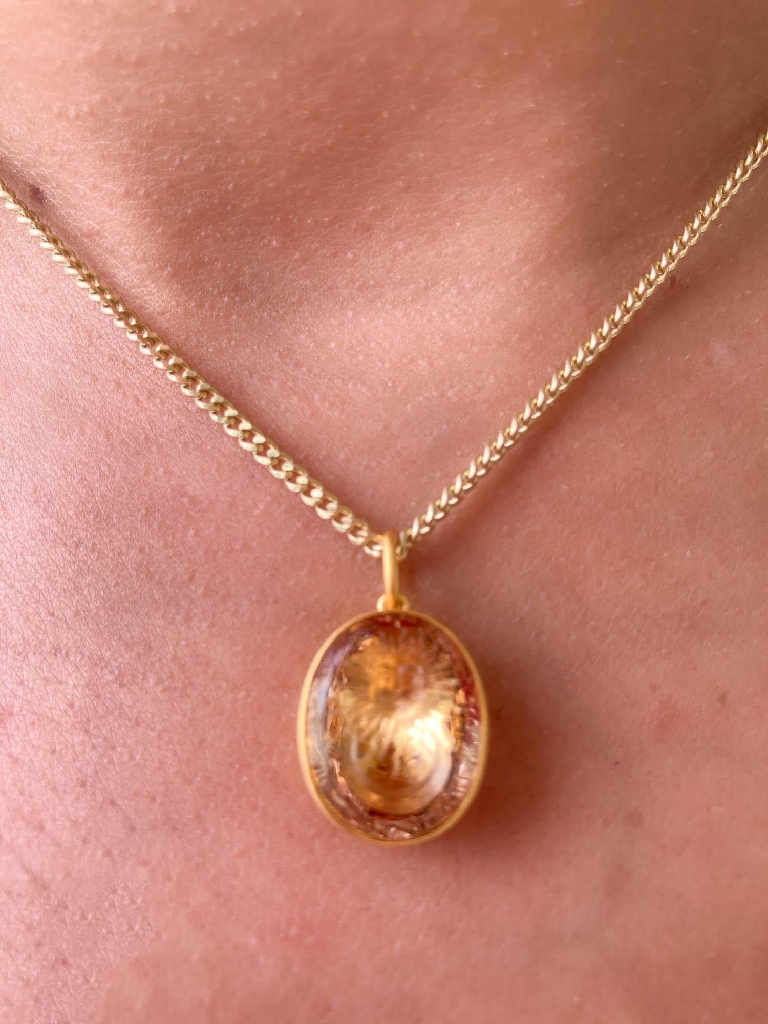 Women's or Men's 10ct Imperial Topaz Intaglio Sun Moon Hand Carved Pendant 14k Yellow Gold AD2265
