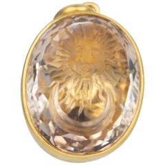 10ct Imperial Topaz Intaglio Sun Moon Hand Carved Pendant 14k Yellow Gold AD2265