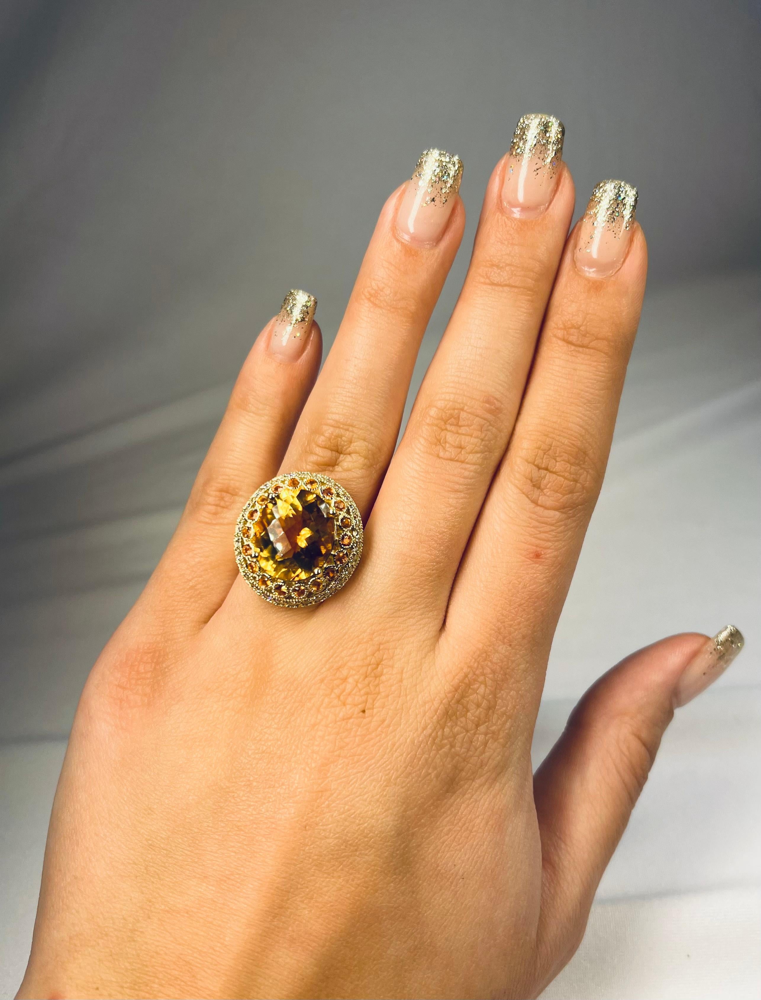 10 Carat Mandarin Orange Citrine Surrounded by Orange Sapphires and Diamonds 3