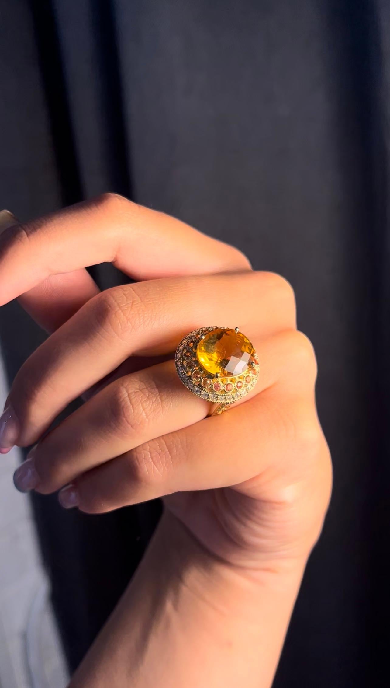 10 Carat Mandarin Orange Citrine Surrounded by Orange Sapphires and Diamonds 4