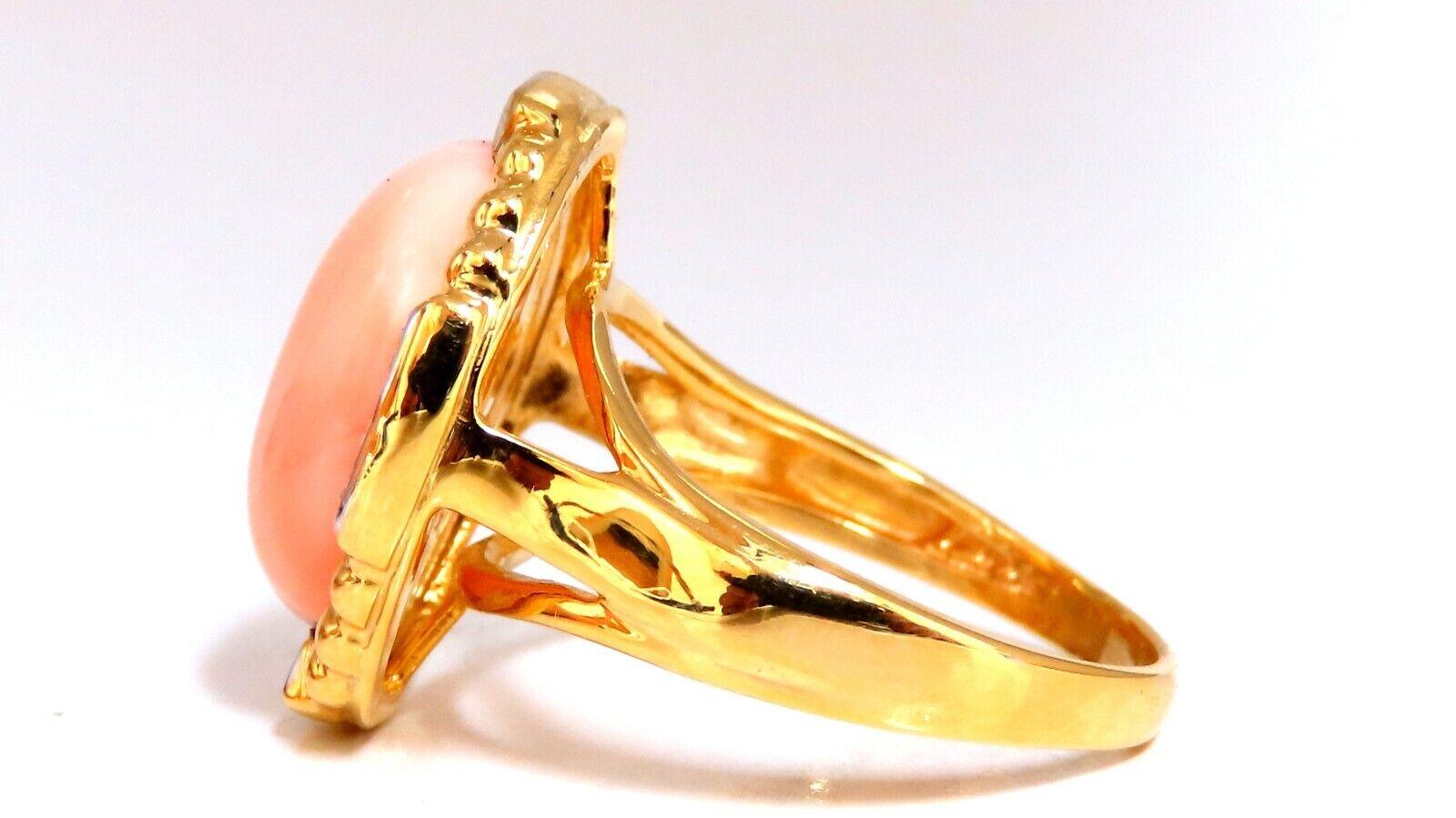 10ct Natürliche Koralle Diamanten Ring 14kt (Ovalschliff)