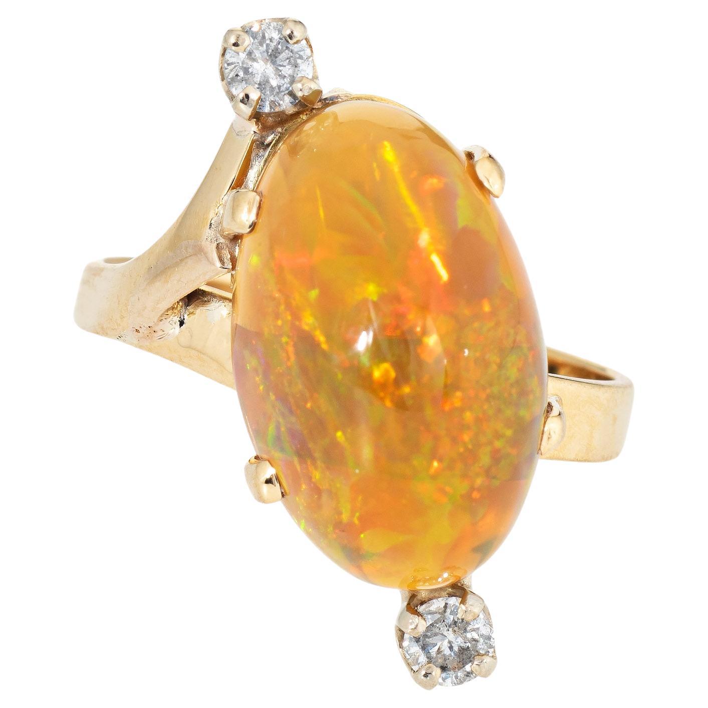 10ct Natural Ethiopian Opal Diamond Ring Estate 18k Gold Vintage Jewelry