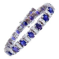 10ct Natural Oval Purple Amethysts Diamonds Tennis Bracelet 14kt Gold*