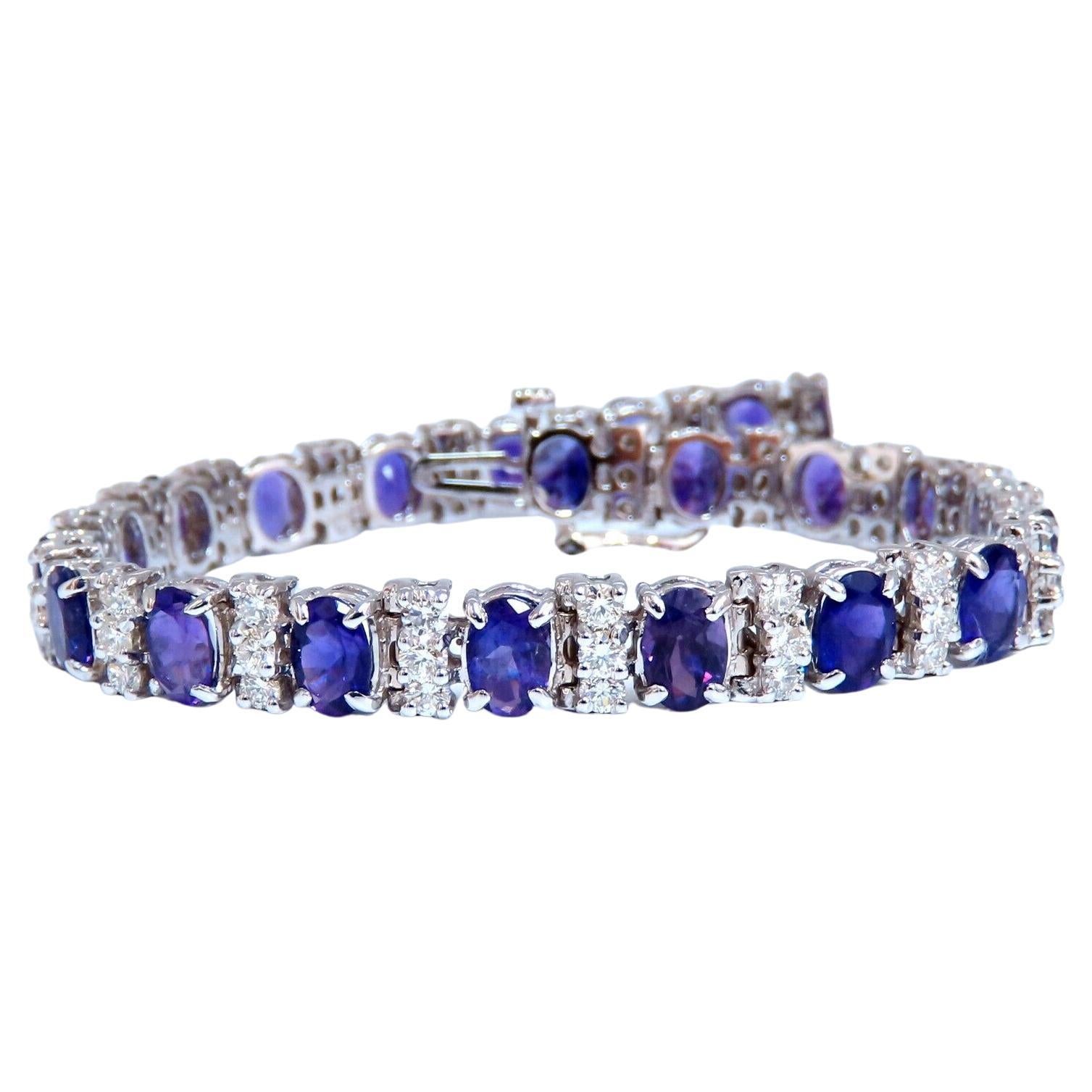 10ct Natural Oval Purple Amethysts Diamonds Tennis Bracelet 14kt Gold For Sale