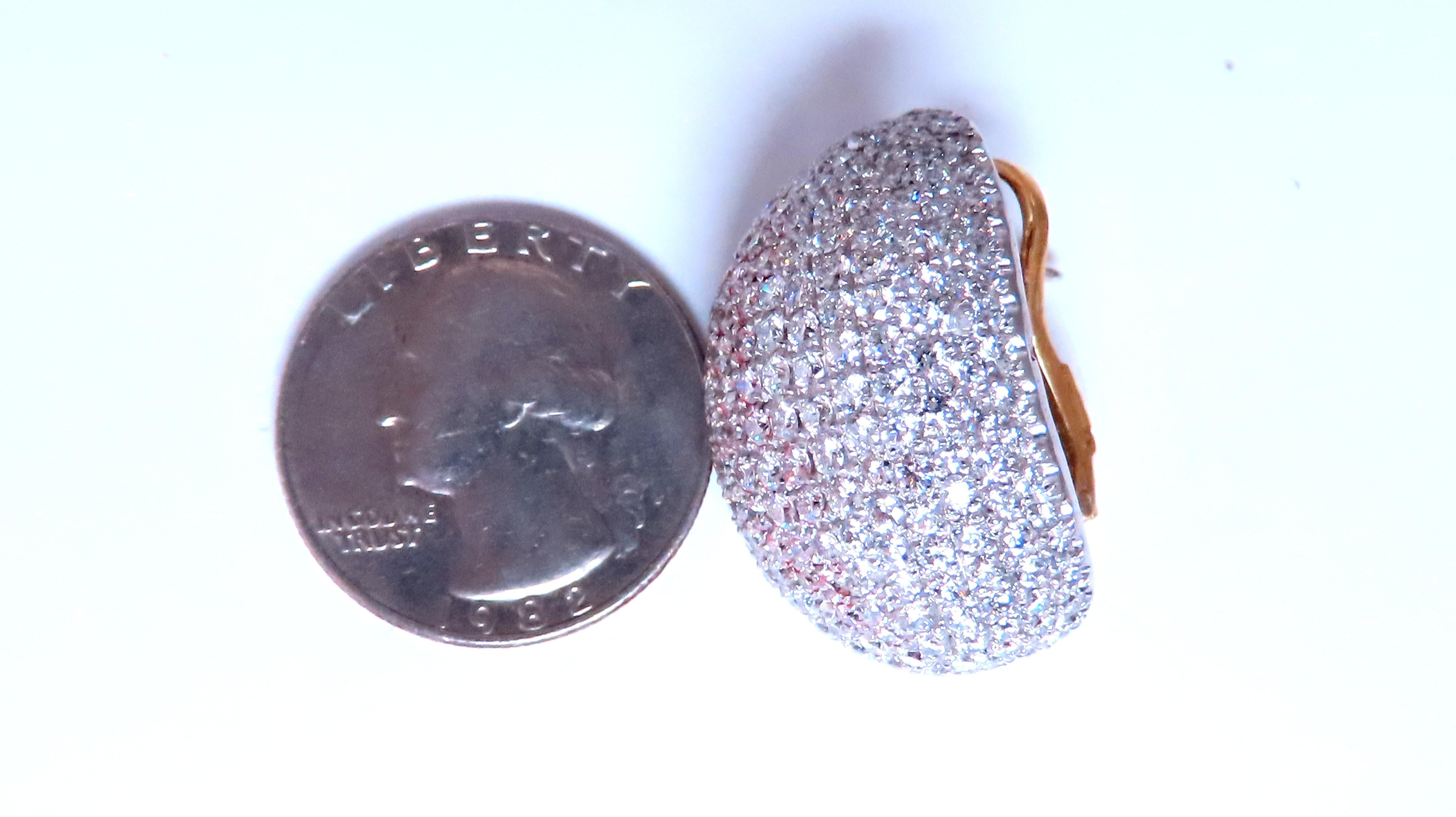 10ct Natural Round Diamonds Bombe Dome French Pave Clip Earrings 18kt Gold 12369 In New Condition For Sale In New York, NY