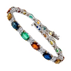10ct Natural Sapphire Emerald Green Garnet Diamond Tennis Bracelet 14kt *v