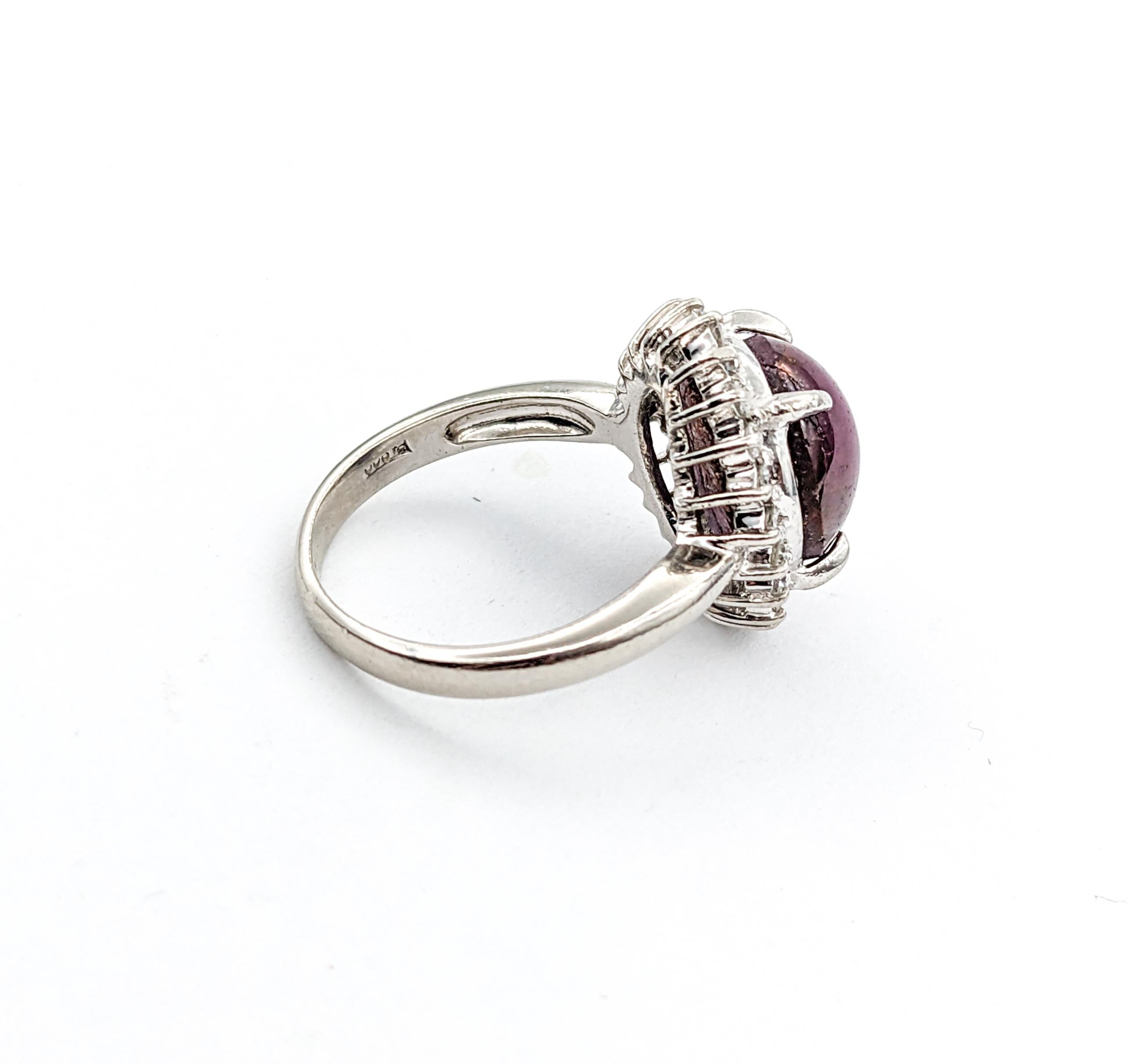 10ct Natural Star Ruby & Diamond Halo Platinum Ring For Sale 4