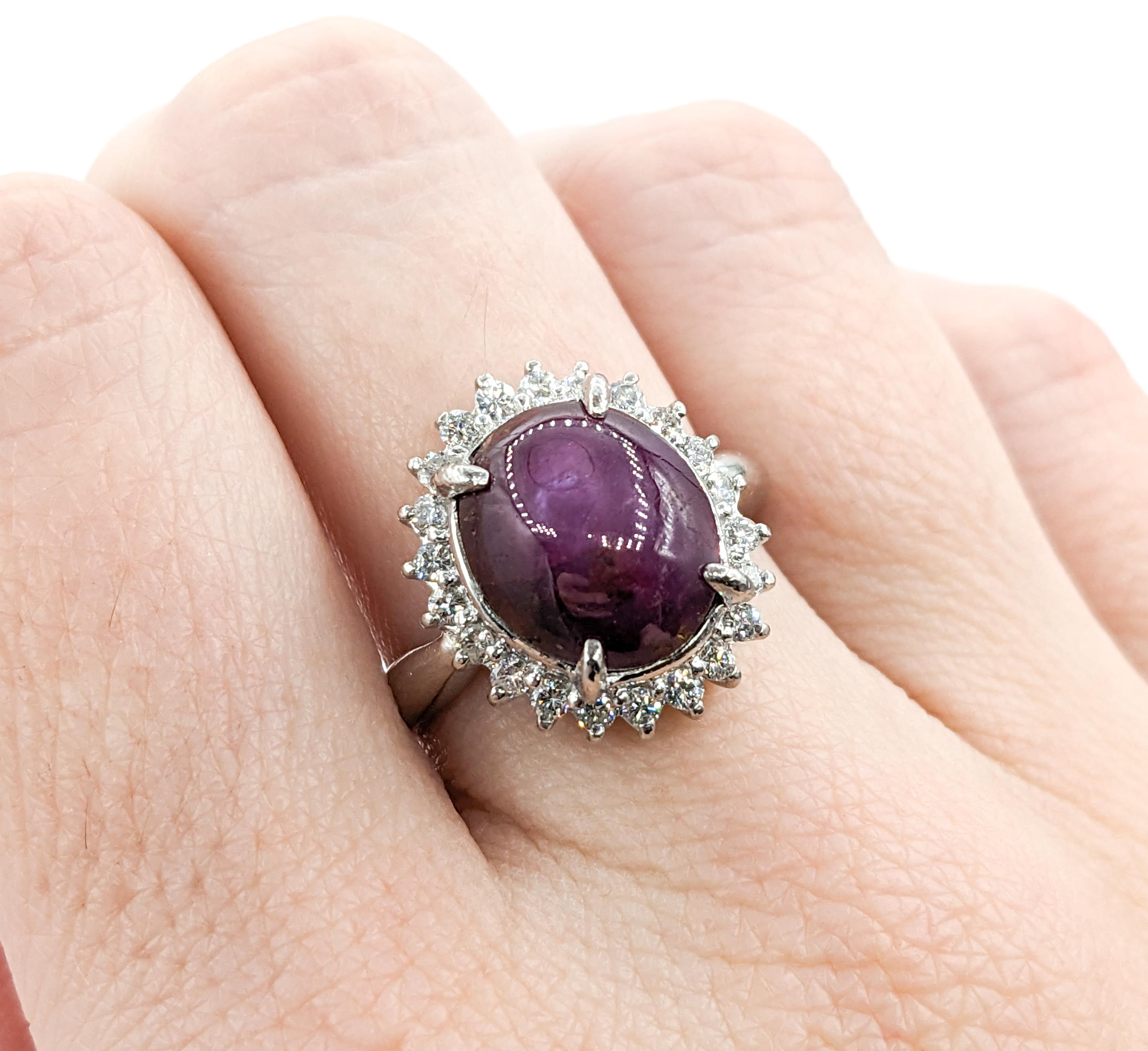 10ct Natural Star Ruby & Diamond Halo Platinum Ring In Excellent Condition For Sale In Bloomington, MN