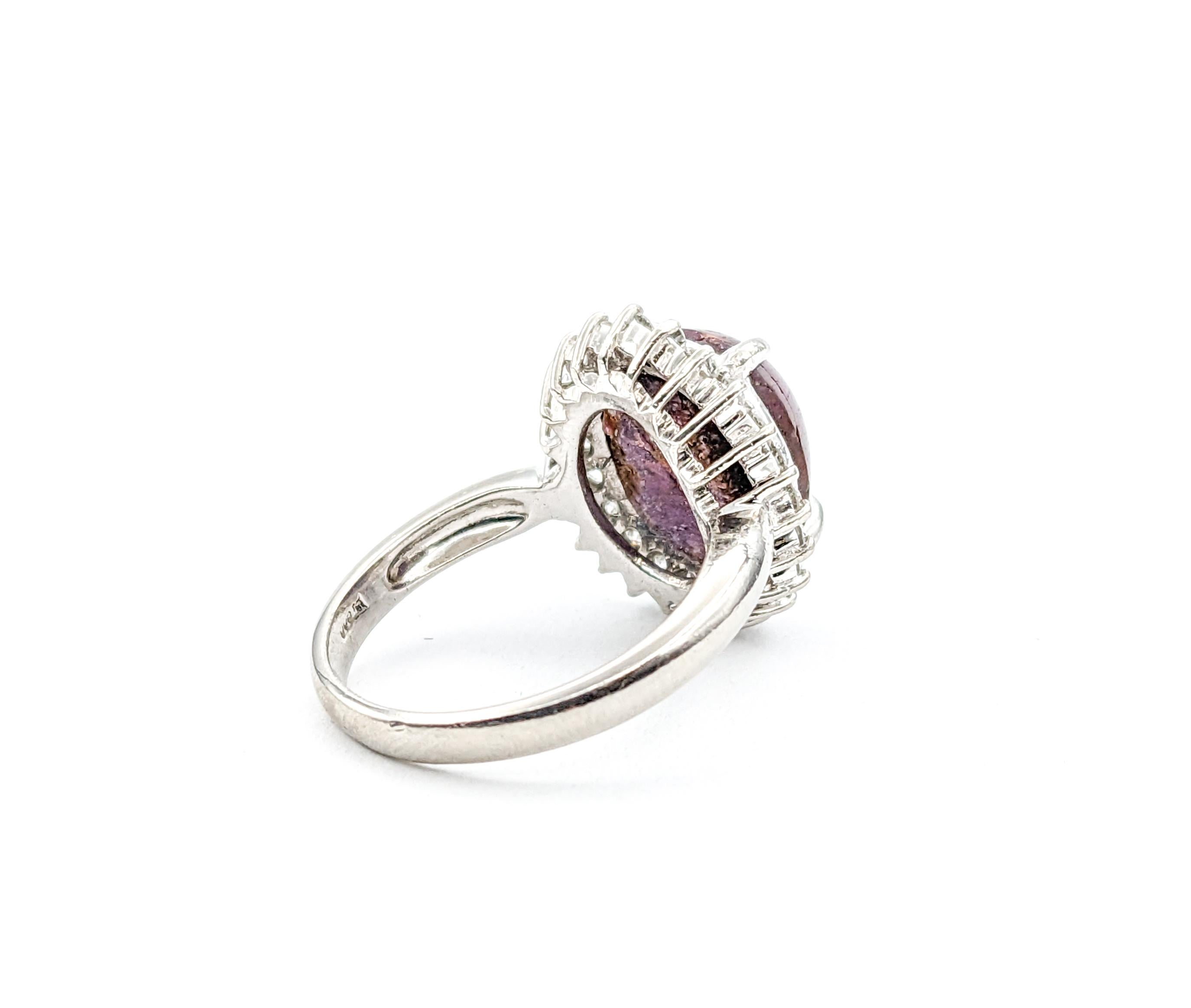 10ct Natural Star Ruby & Diamond Halo Platinum Ring For Sale 3