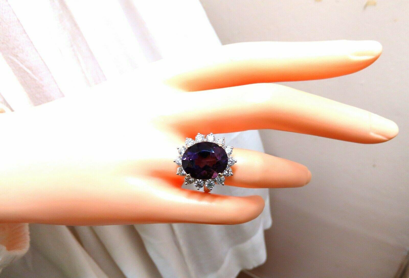 Women's or Men's 10ct Natural Vivid Purple Amethyst Diamonds Halo Cluster Cocktail Ring 14 Karat For Sale
