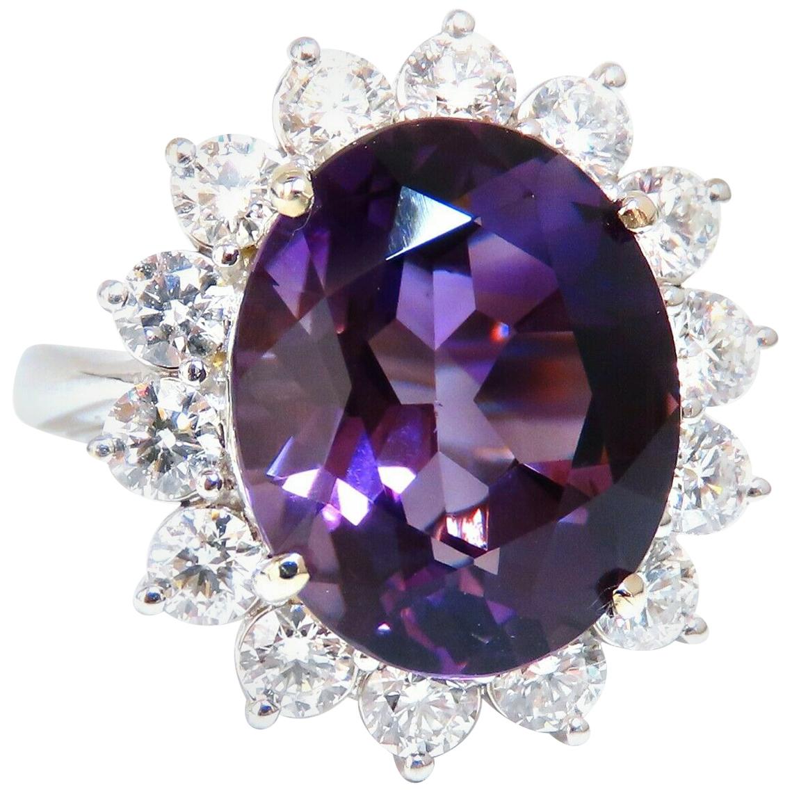 10ct Natural Vivid Purple Amethyst Diamonds Halo Cluster Cocktail Ring 14 Karat For Sale