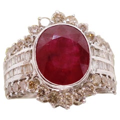 10ct Oval Queen Ruby 
Brilliant Cut Diamond Engagement Ring, 18k White Gold St