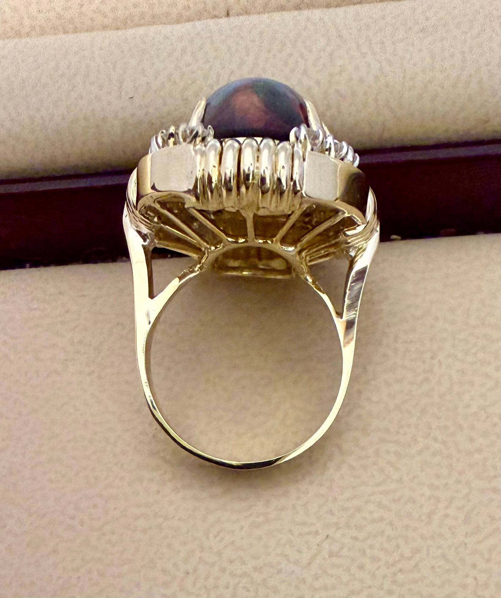 Anillo de cóctel de ópalo australiano negro de forma ovalada de 10 quilates, oro amarillo de 14 quilates, TALLA 6.5 en venta 5