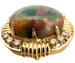 Anello cocktail con opale nero australiano naturale da 10 carati in oro giallo 14k