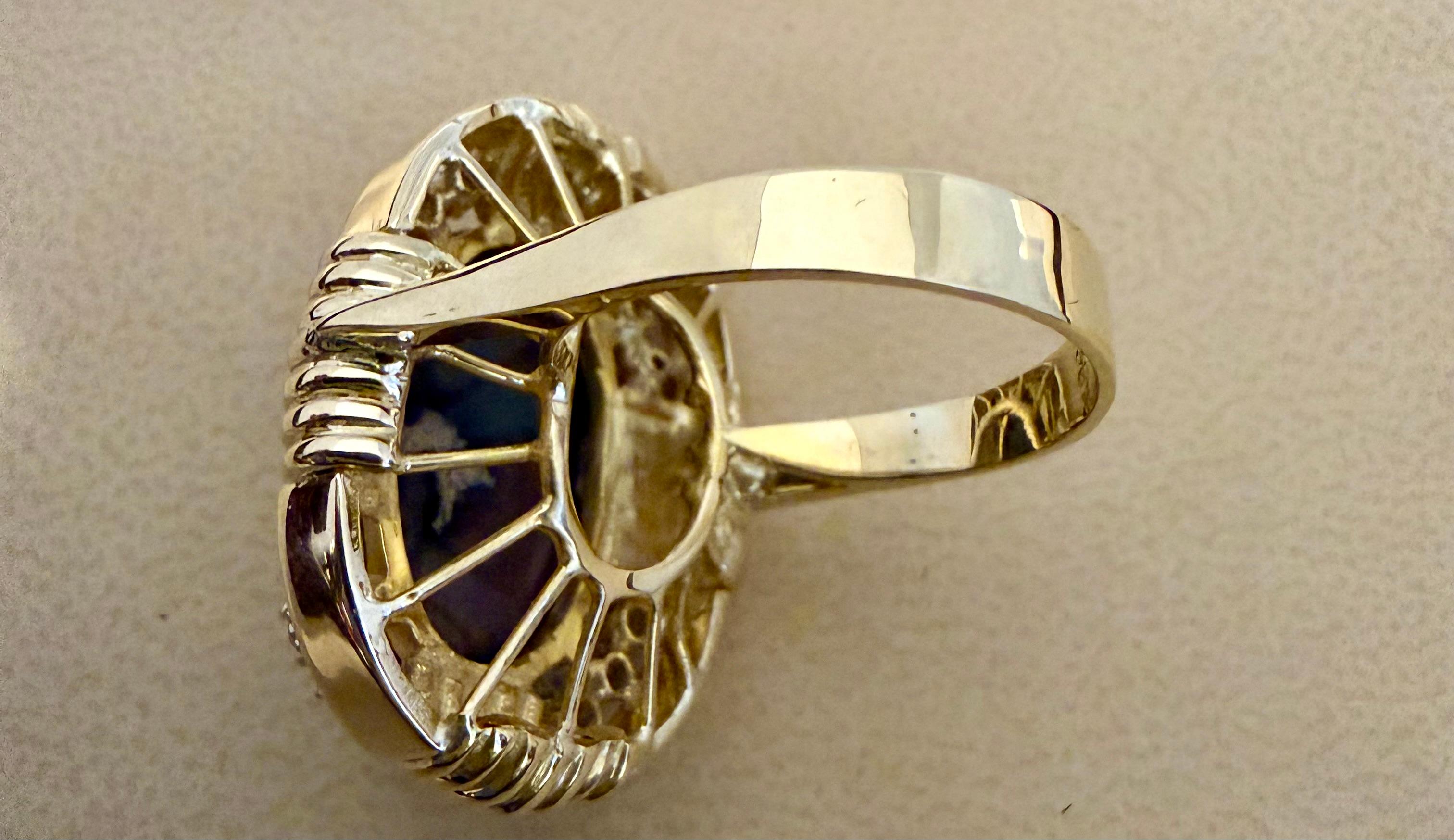 Anillo de cóctel de ópalo australiano negro de forma ovalada de 10 quilates, oro amarillo de 14 quilates, TALLA 6.5 en venta 3