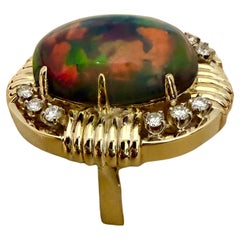 10Ct Oval Shape Black Australian Opal Cocktail Ring 14 Kt Yellow Gold, SIZE 6.5