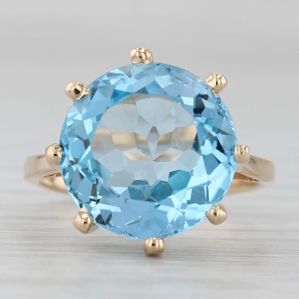 Round Cut 10ct Round Blue Topaz Solitaire Ring 14k Yellow Gold Size 6.75 For Sale