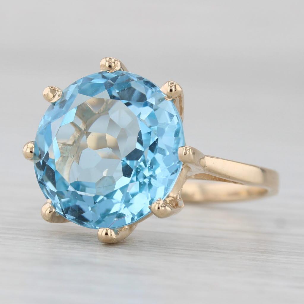 Women's or Men's 10ct Round Blue Topaz Solitaire Ring 14k Yellow Gold Size 6.75 For Sale