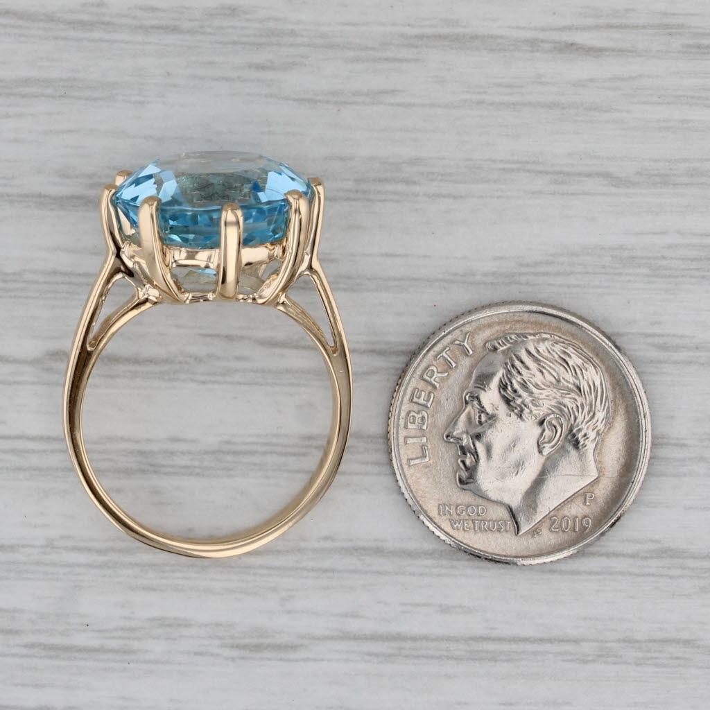 10ct Round Blue Topaz Solitaire Ring 14k Yellow Gold Size 6.75 For Sale 1