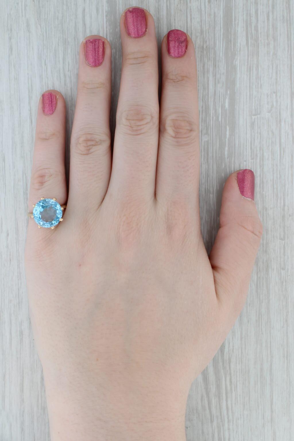 10ct Round Blue Topaz Solitaire Ring 14k Yellow Gold Size 6.75 For Sale 3
