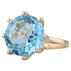 10ct Round Blue Topaz Solitaire Ring 14k Yellow Gold Size 6.75