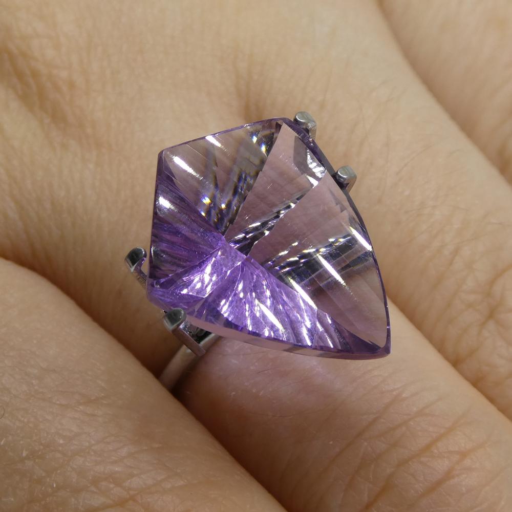 Description:

Gem Type: Amethyst
Number of Stones: 1
Weight: 10 cts
Measurements: 20.00 x 15.00 x 10.20 mm
Shape: Shield
Cutting Style Crown: Modified Brilliant
Cutting Style Pavilion: Mixed Cut
Transparency: Transparent
Clarity: Very Slightly