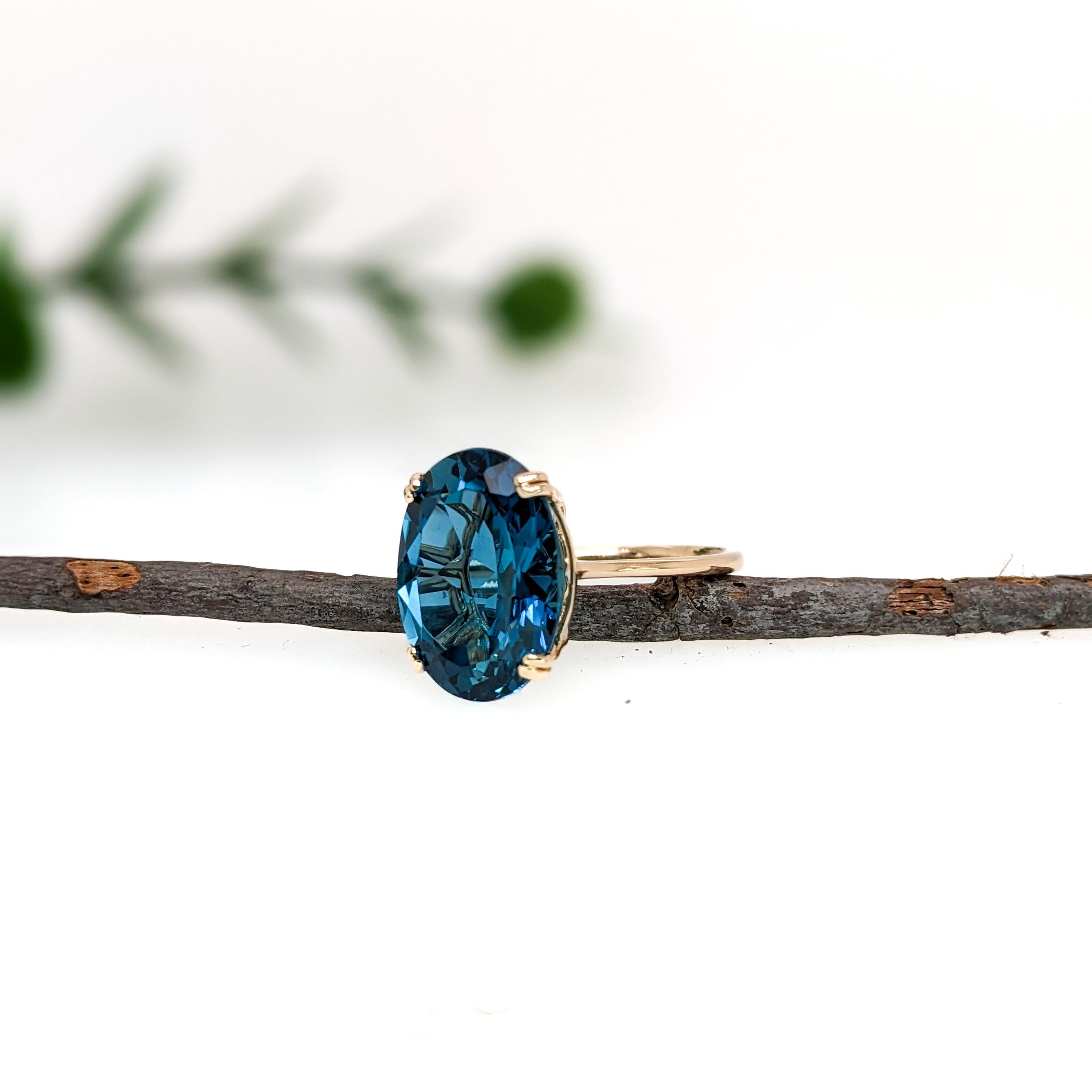 Oval Cut 10ct Solitaire London Blue Topaz Ring in Solid 14K Yellow Gold  OV 14x11mm