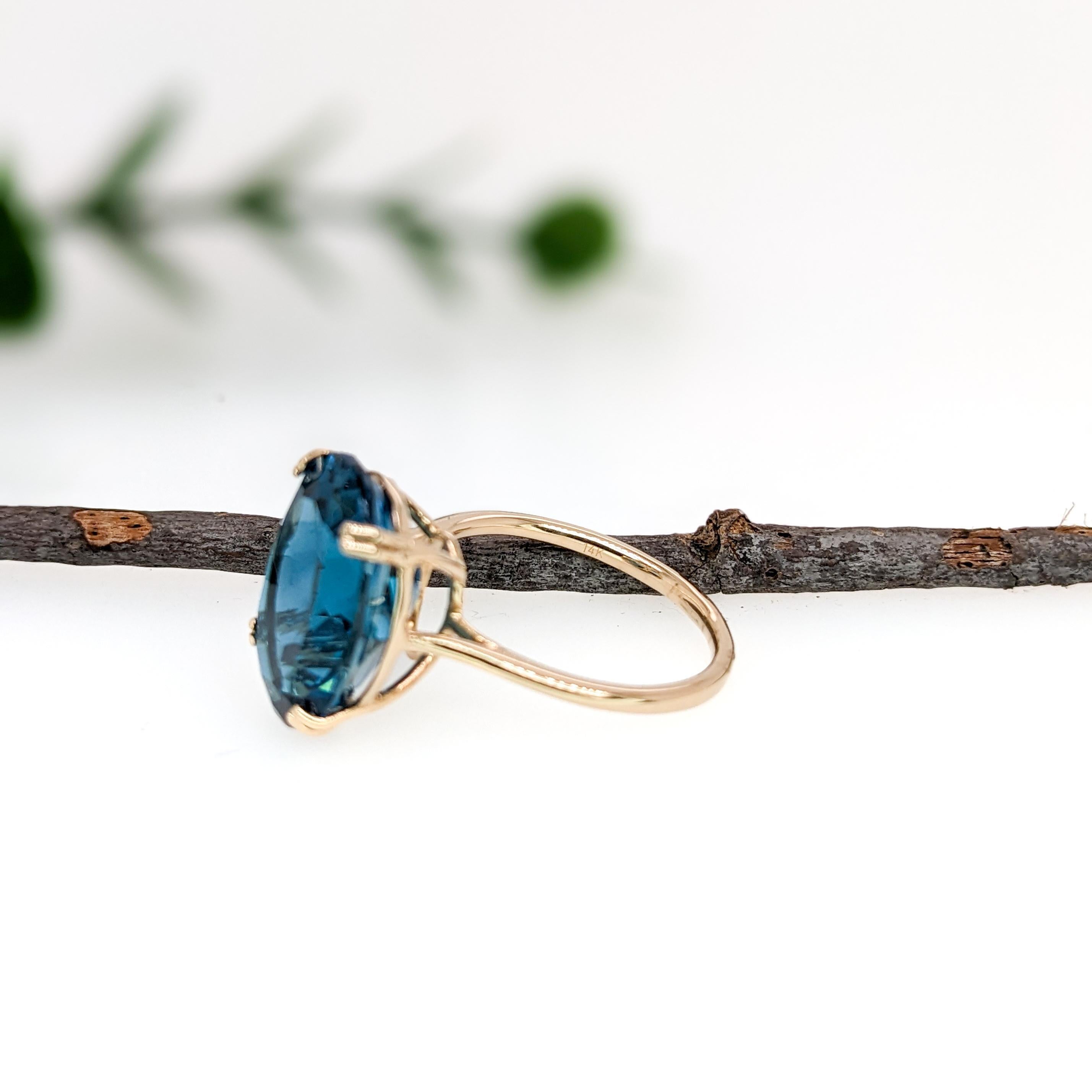 10ct Solitaire London Blue Topaz Ring in Solid 14K Yellow Gold  OV 14x11mm In New Condition In Columbus, OH