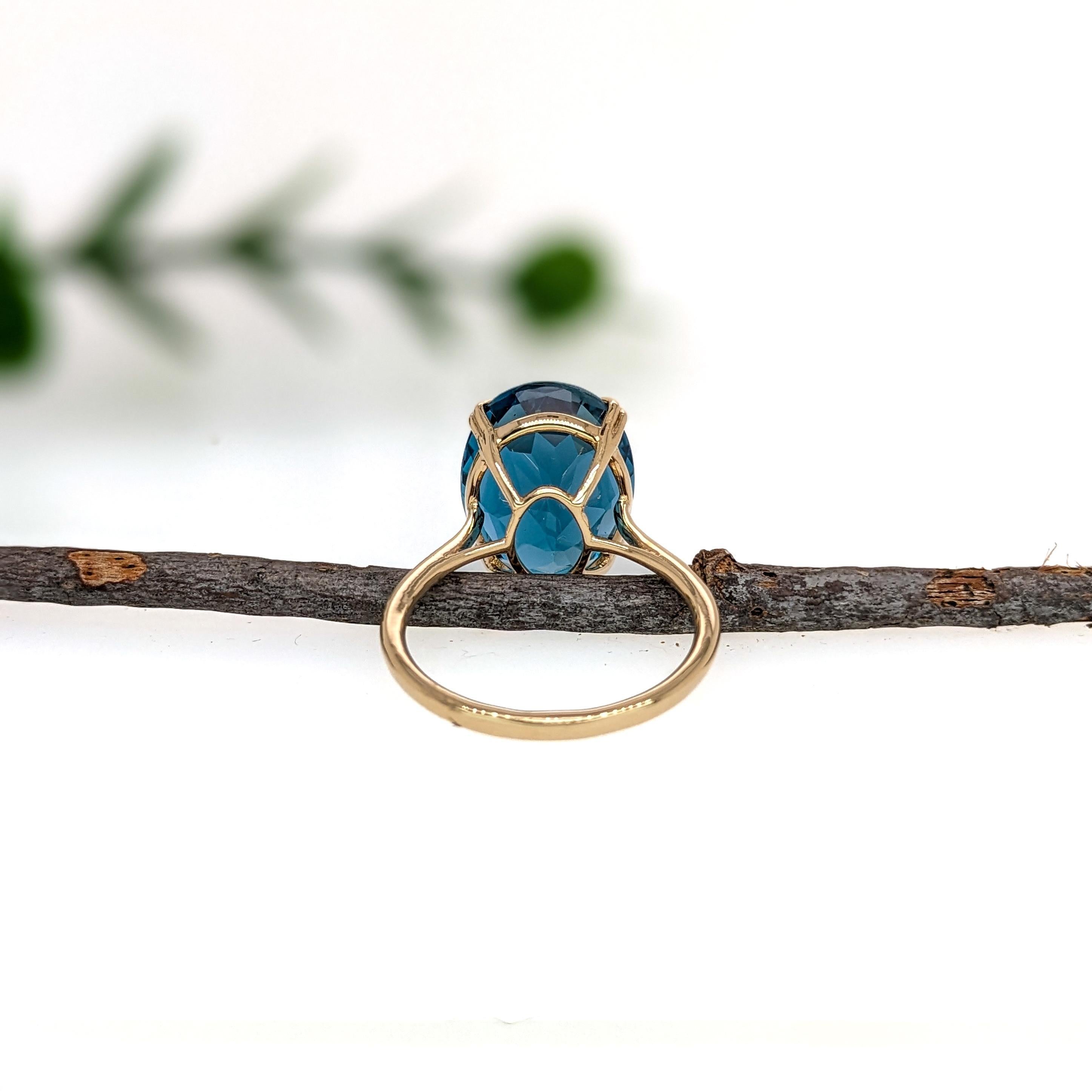 Women's 10ct Solitaire London Blue Topaz Ring in Solid 14K Yellow Gold  OV 14x11mm