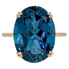 10ct Solitaire London Blue Topaz Ring in Solid 14K Yellow Gold  OV 14x11mm