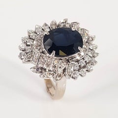 10ct White Gold Diamond AND Sapphire Cluster Ring