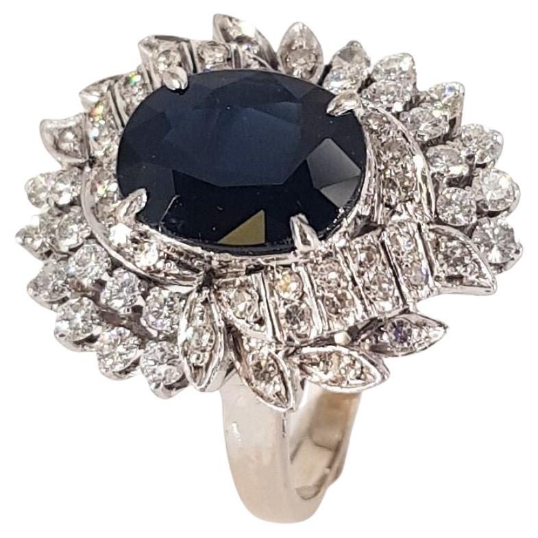 10ct White Gold Diamond AND Sapphire Cluster Ring For Sale