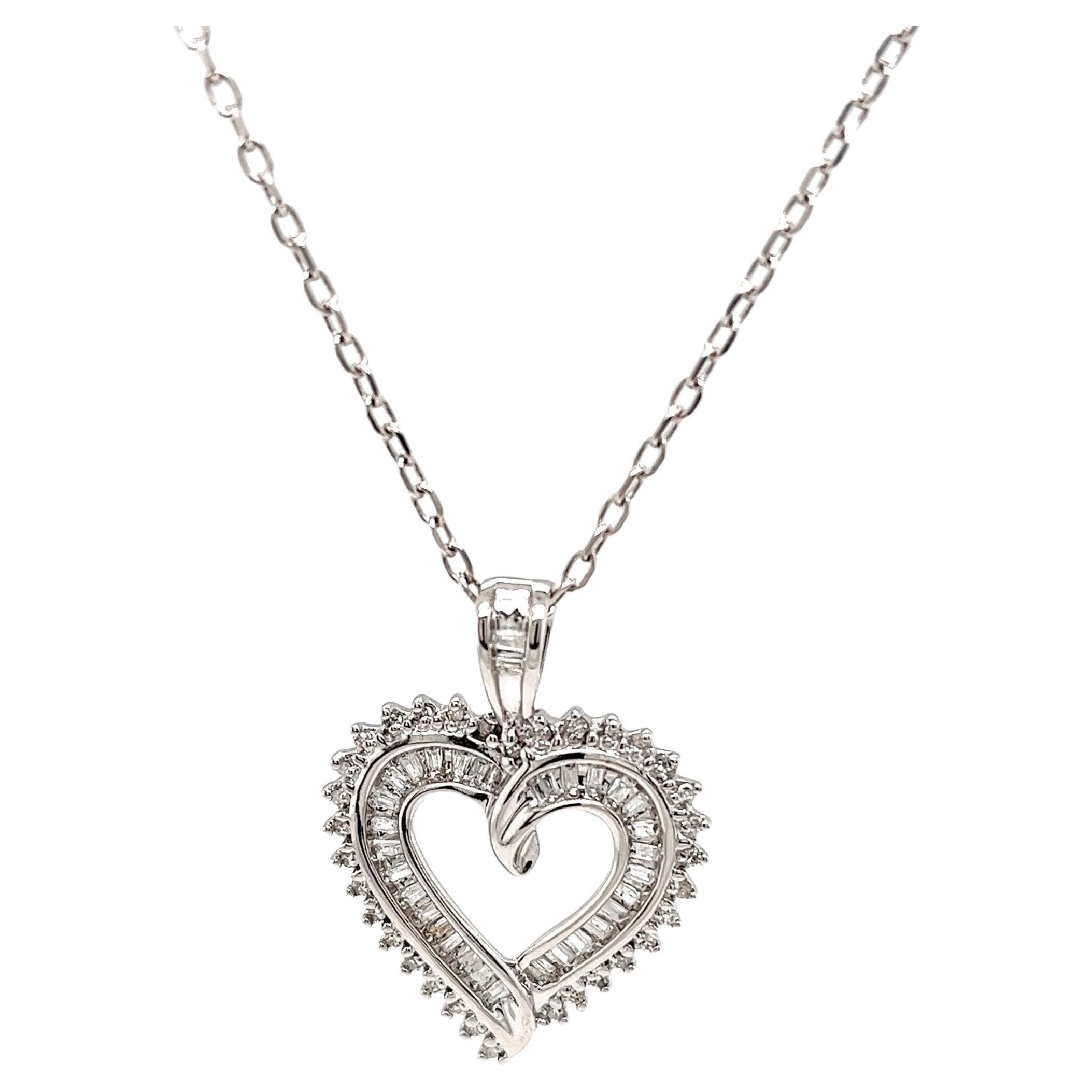 10ct White Gold Diamond Heart Shape Pendant Set With 0.50ct Diamonds