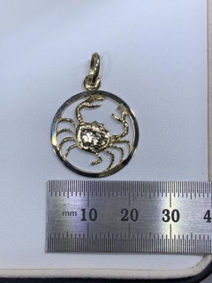 10ct Yellow gold chunky lucky crab zodiac coin charm pendant