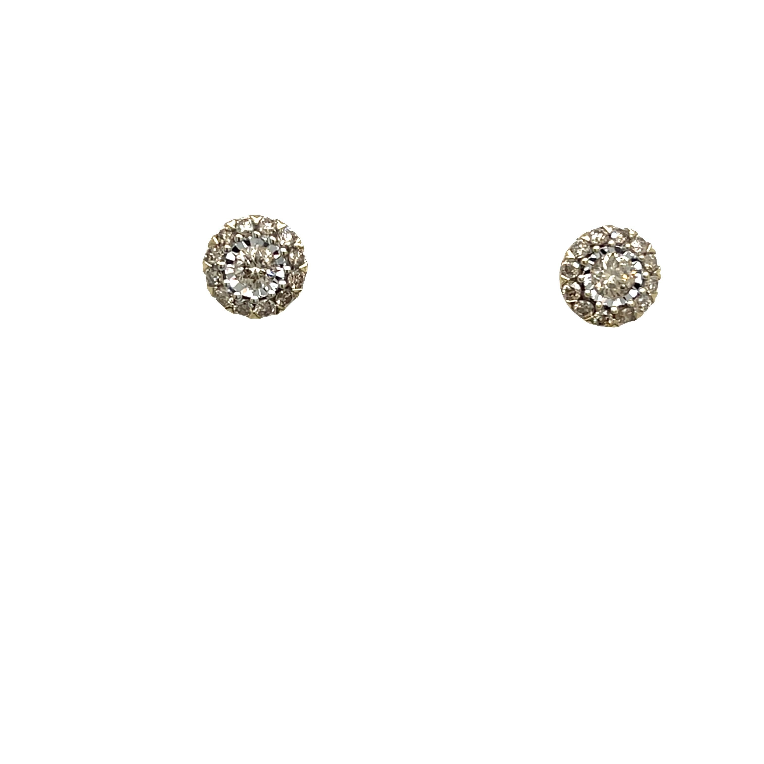 Taglio rotondo Orecchini con diamanti in oro giallo 10ct, 0,29ct in vendita