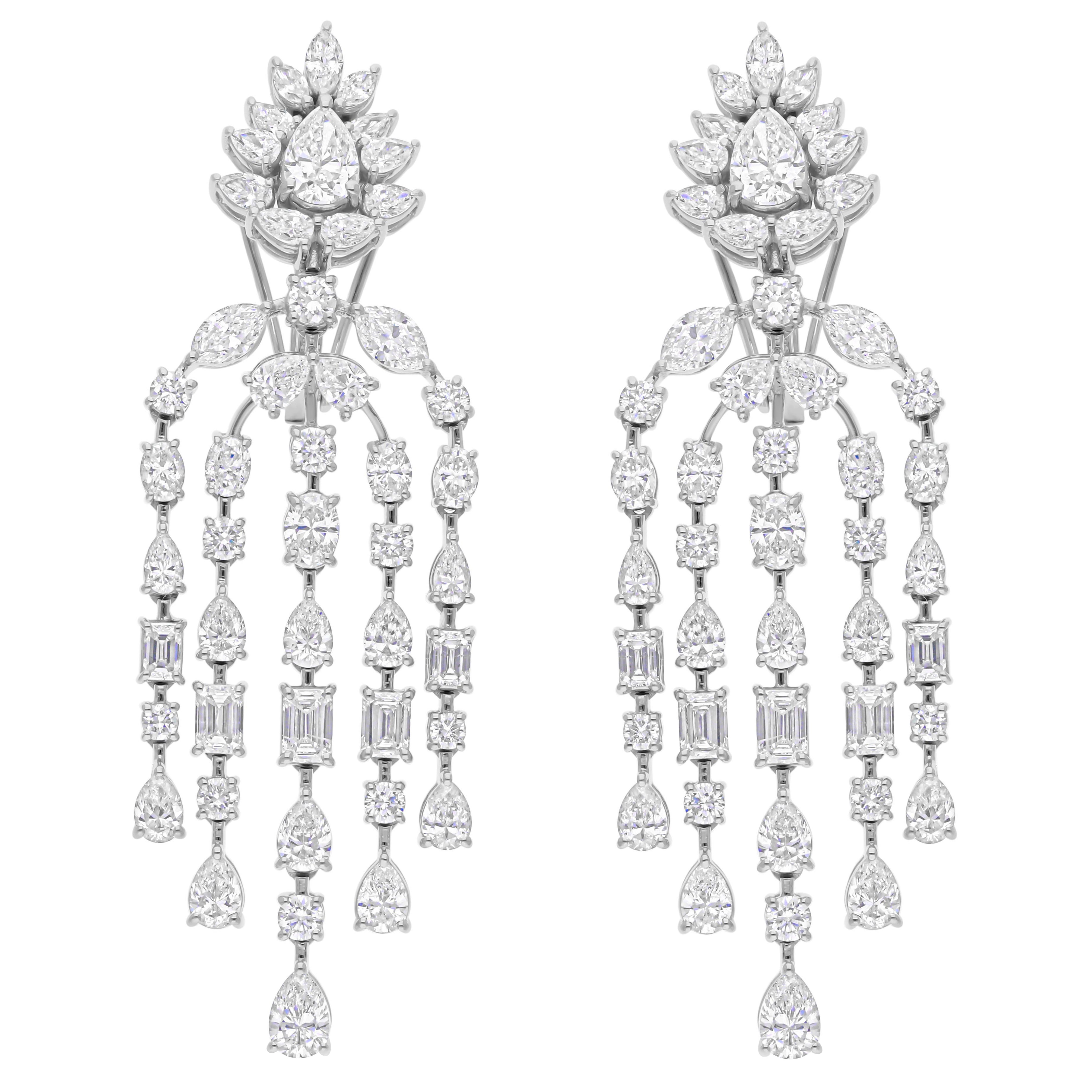 10cts SI/H Diamond Waterfall Chandelier Dangle Earrings 14k Gold Fine Jewelry en vente