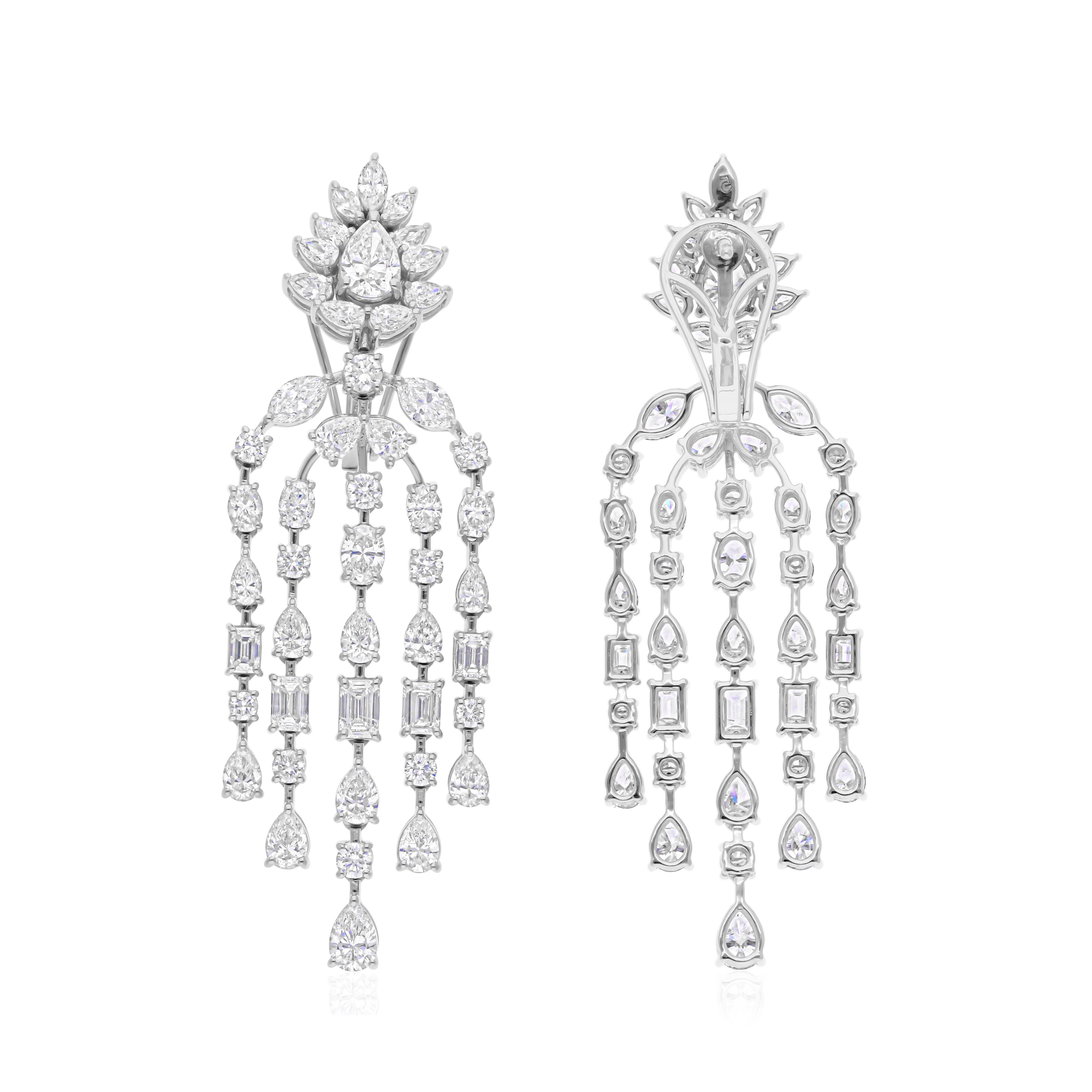 Pendientes colgantes de oro de 18 quilates con cascada de diamantes SI/H de 10 ct Corte mixto en venta