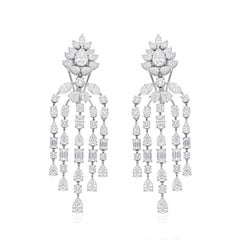 Pendientes colgantes de oro de 18 quilates con cascada de diamantes SI/H de 10 ct