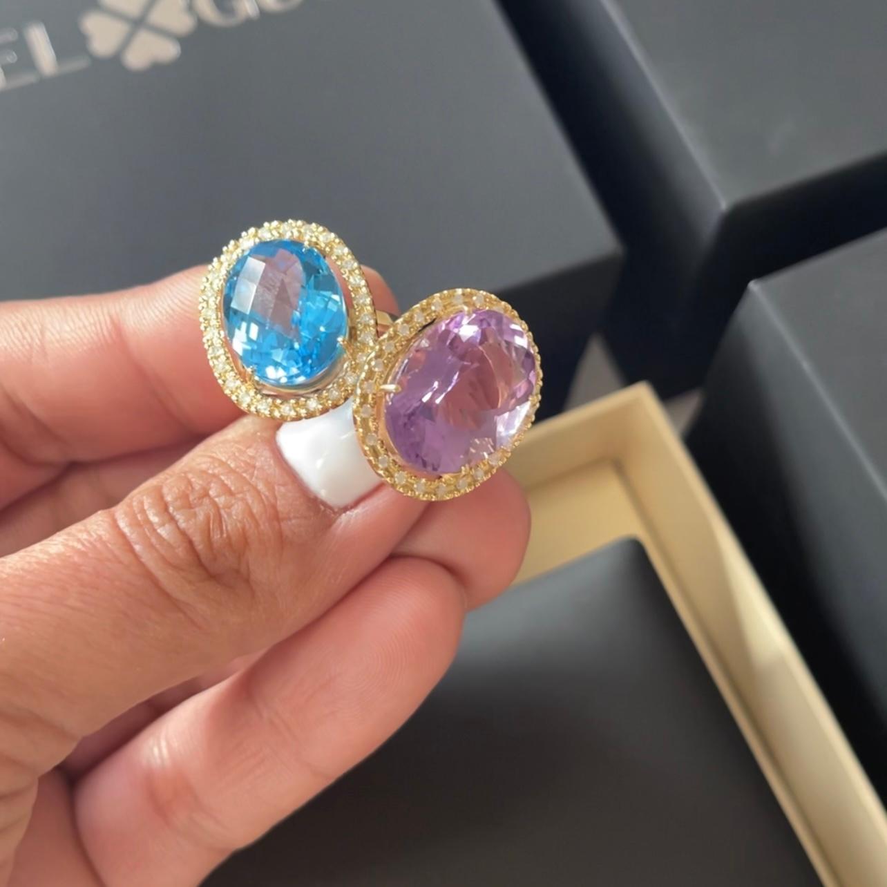 Bague suisse topaze et diamant - or jaune massif 18 carats en vente 5