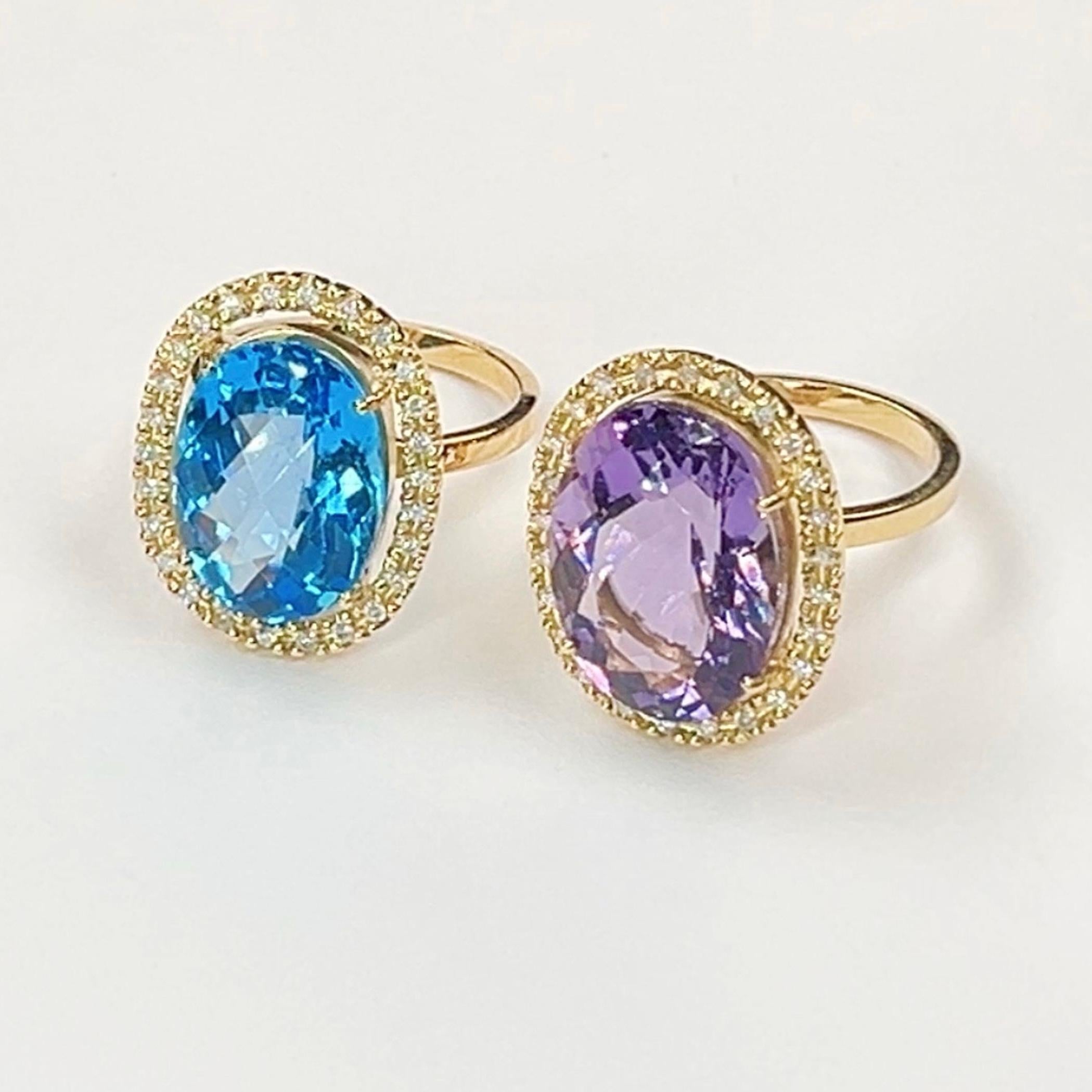 Bague suisse topaze et diamant - or jaune massif 18 carats en vente 4