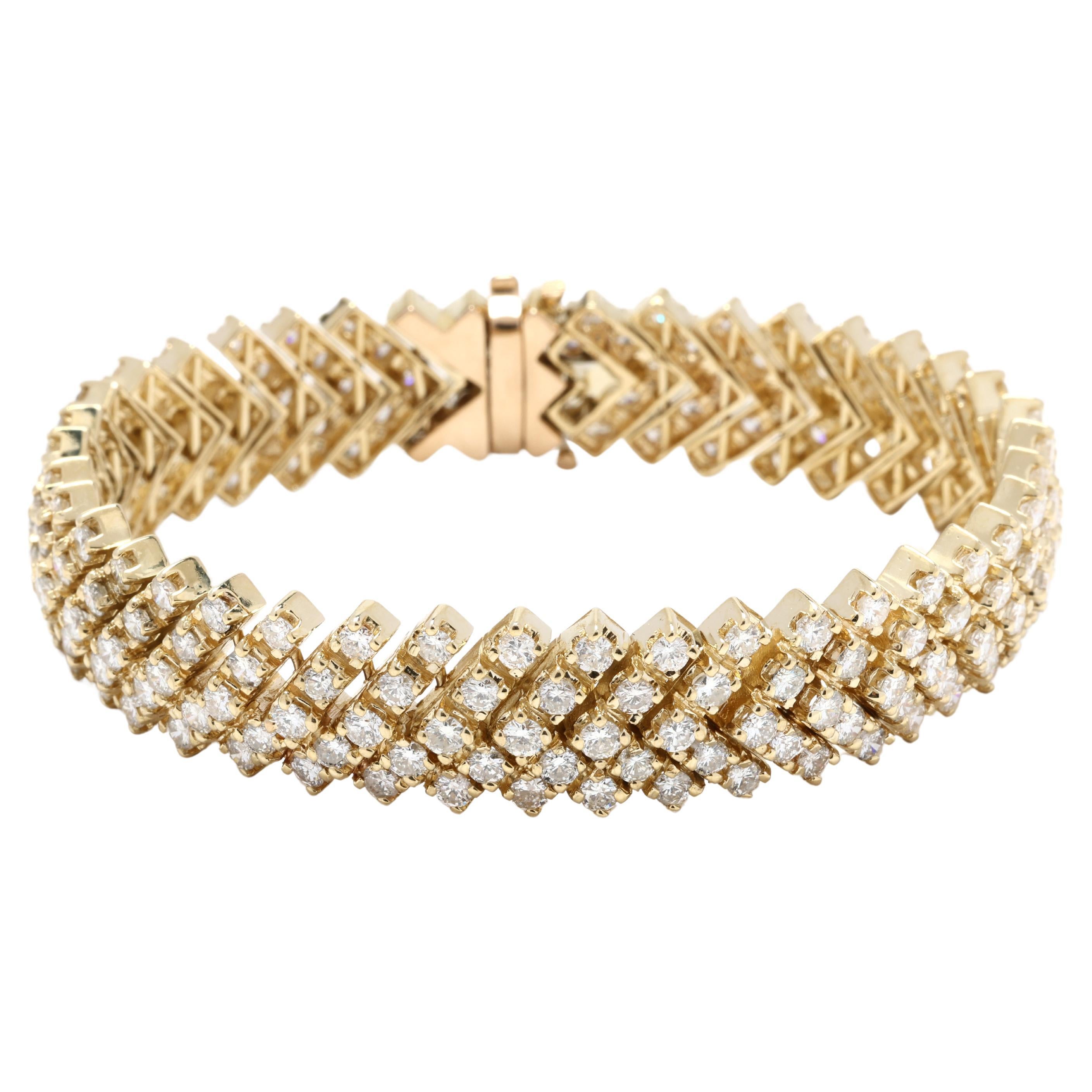 10ctw Diamond Link Bracelet, 14k Yellow Gold, Length 7 Inch For Sale