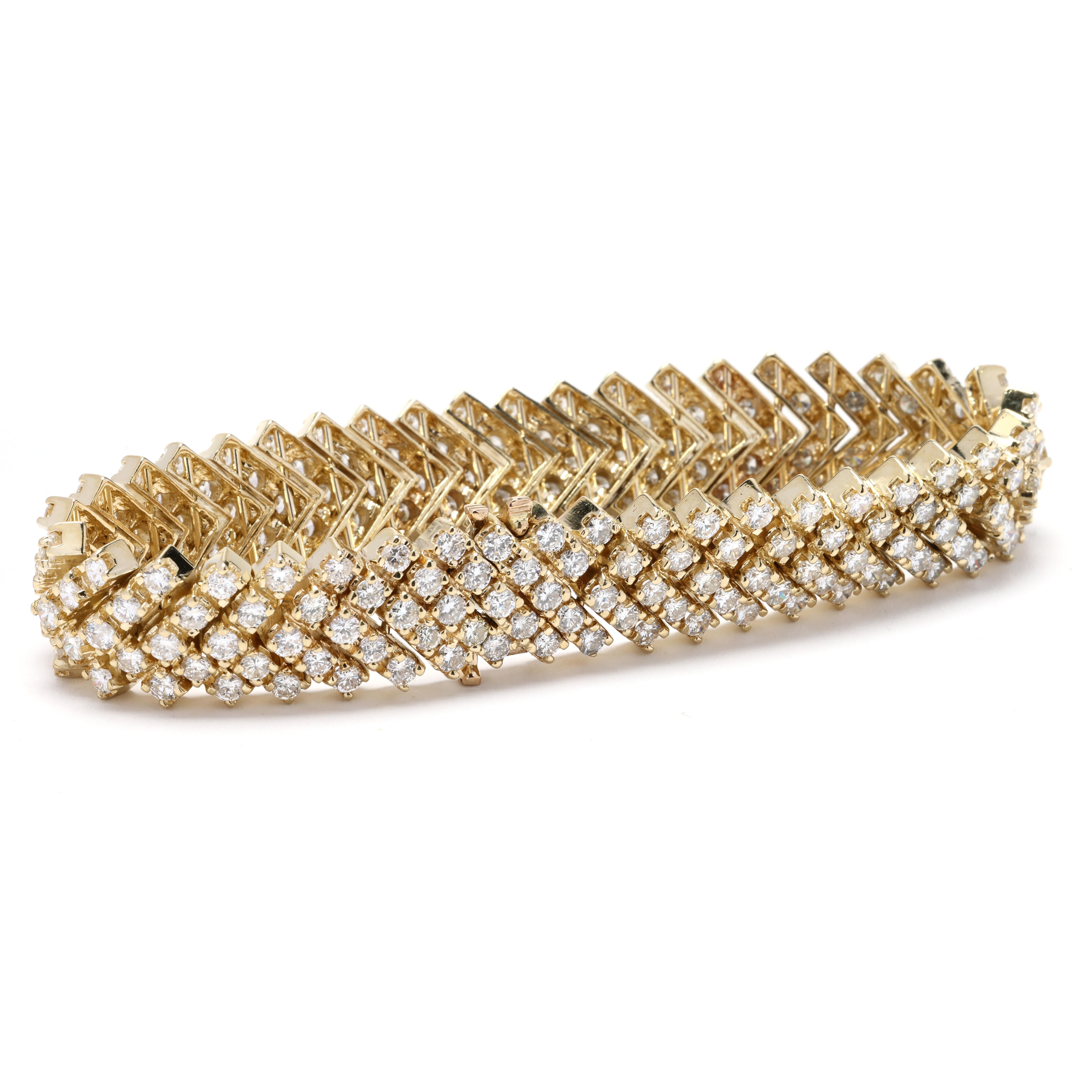 Round Cut 10ctw Diamond Link Bracelet, 14k Yellow Gold, Length 7 Inch, Tennis Bracelet For Sale