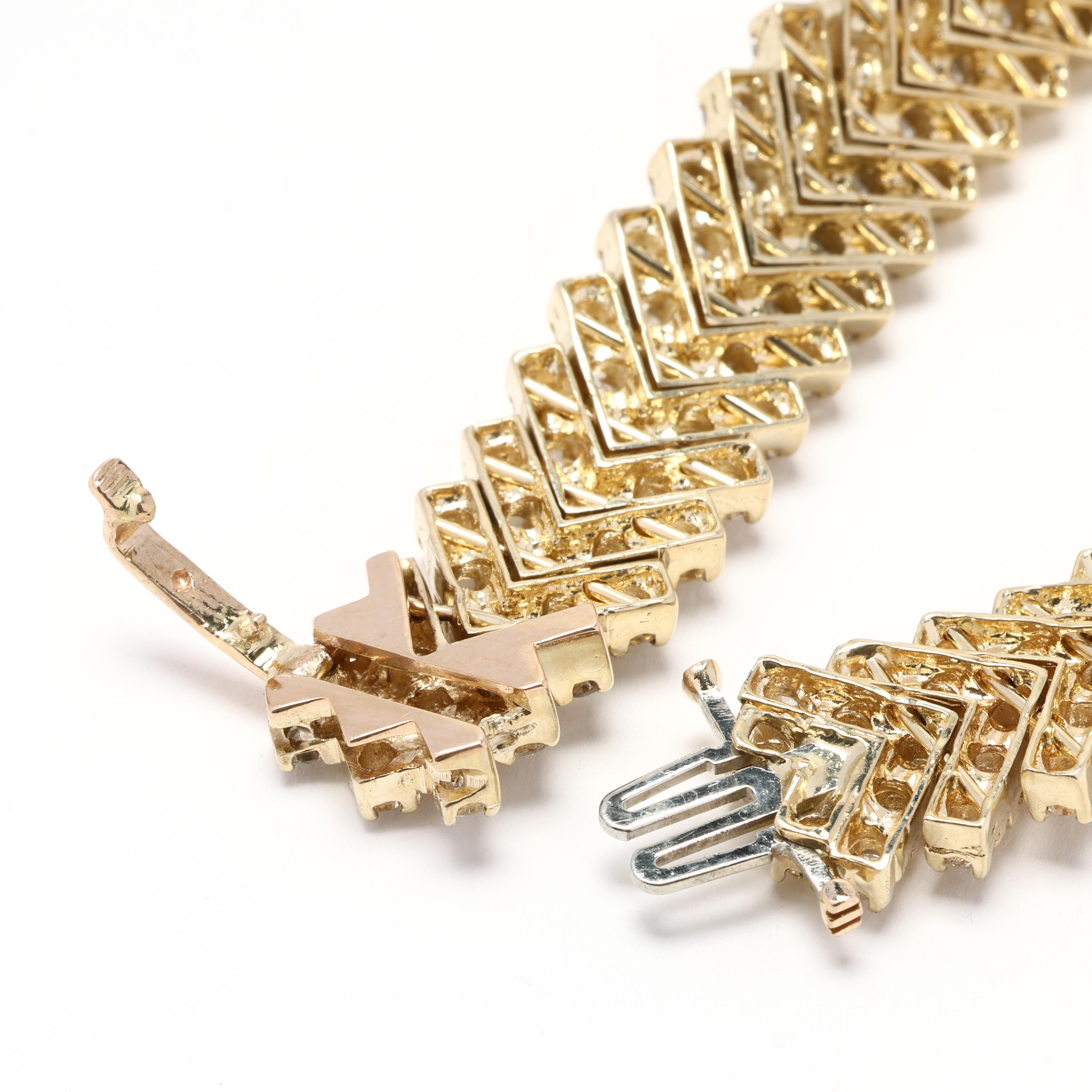 10ctw Diamond Link Bracelet, 14k Yellow Gold, Length 7 Inch, Tennis Bracelet In Good Condition For Sale In McLeansville, NC