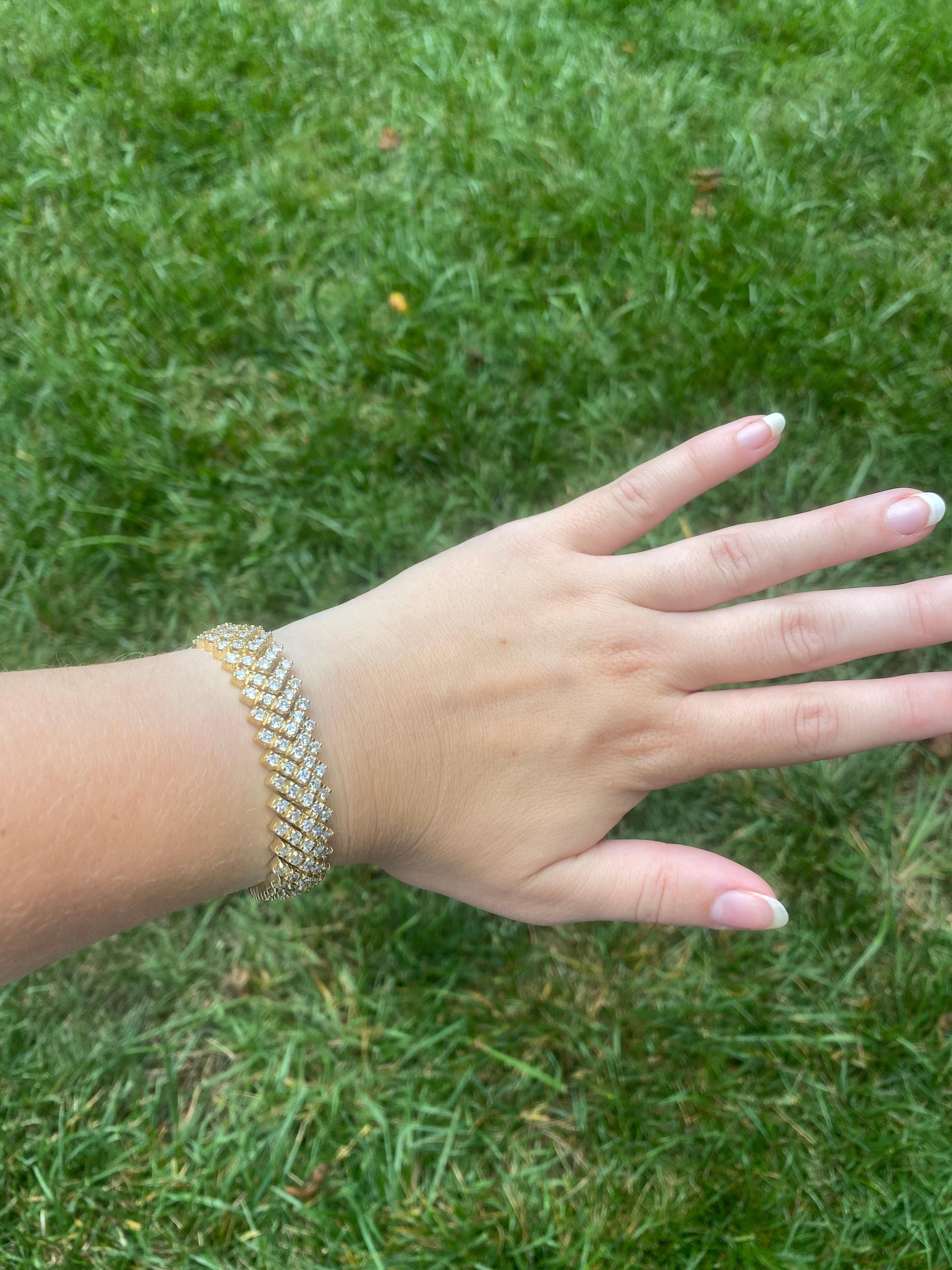 Women's 10ctw Diamond Link Bracelet, 14k Yellow Gold, Length 7 Inch, Tennis Bracelet For Sale