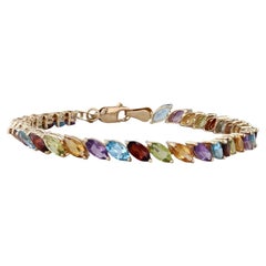 10ctw Gemstone Tennis Bracelet 14k Gold Amethyst Topaz Garnet Peridot Citrine 7"