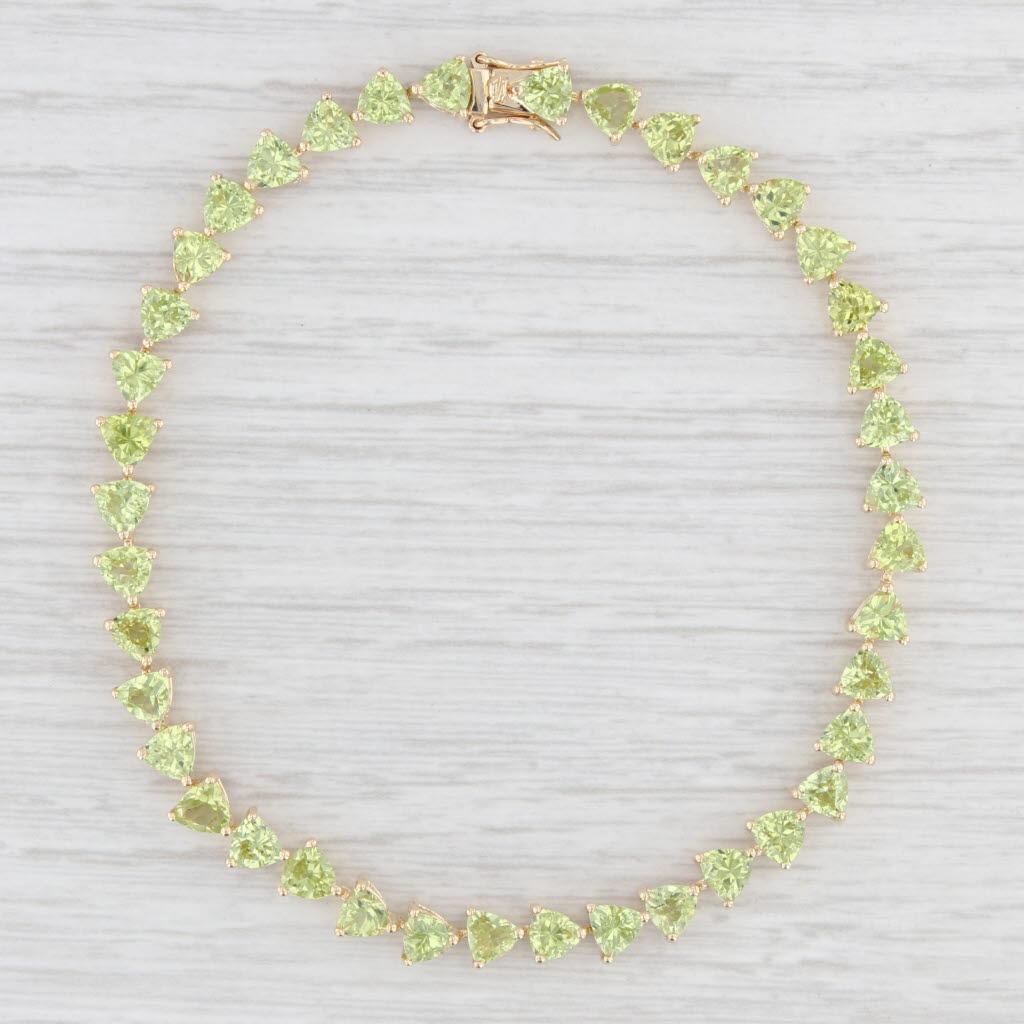 Trillion Cut 10ctw Green Peridot Tennis Bracelet 14k Yellow Gold 7.5